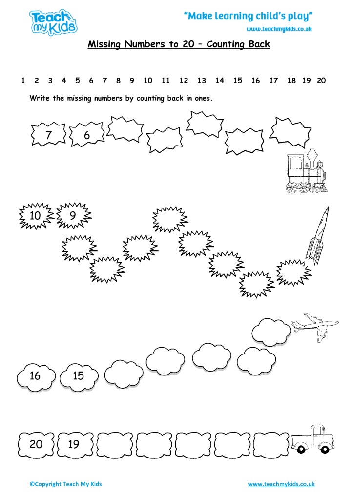 Missing Numbers to 20 Counting Back TMK Education